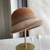 帽子女秋冬羊毛呢拼色卷边渔夫帽时尚 百搭可折叠礼帽复古保暖盆帽