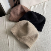 日系纯色羊驼毛贝雷帽女子秋冬时尚 复古百搭堆堆帽保暖护耳蓓蕾帽