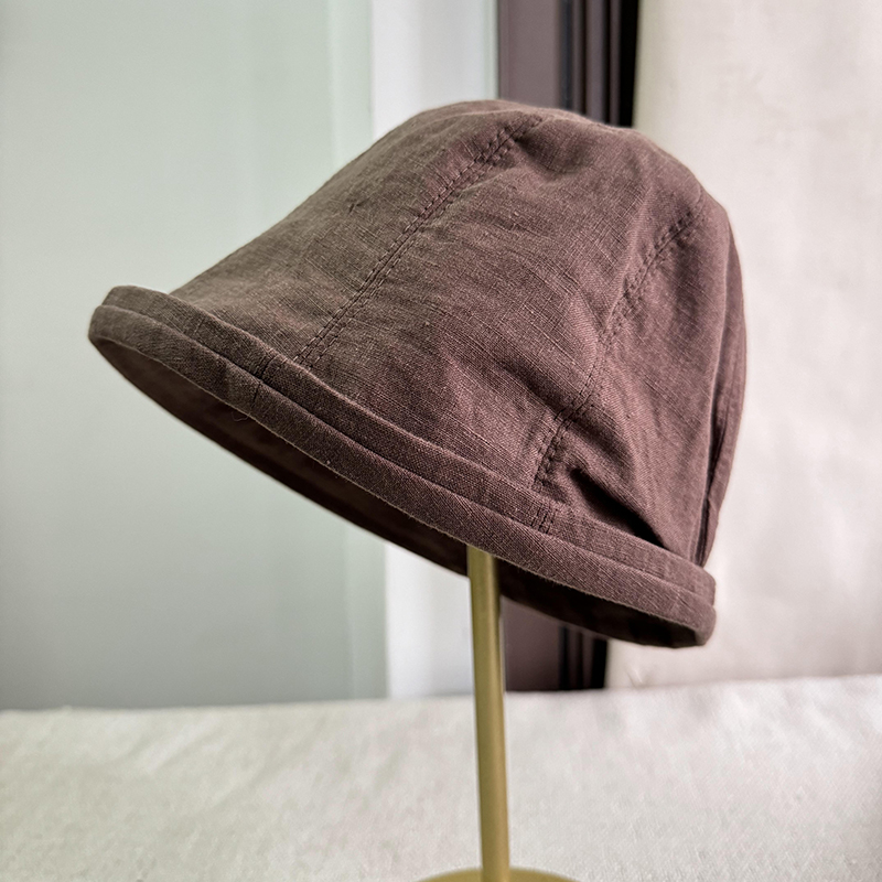 出日本单亚麻春夏新款文艺渔夫帽女复古透气水桶帽逛街显脸小盆帽
