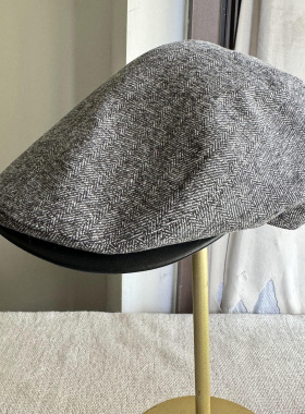 复古毛呢前进帽子女秋冬鸭舌帽贝雷帽英伦灰色米色2025年新款帽男