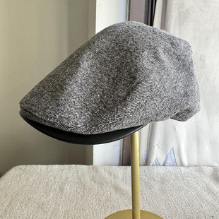复古毛呢前进帽子女秋冬鸭舌帽贝雷帽英伦灰色米色2025年新款帽男