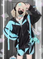 【 Electronic Sleepwalking 】 Japanese subculture mass-produced original water-color system hooded jacket, loose thumbnail 2