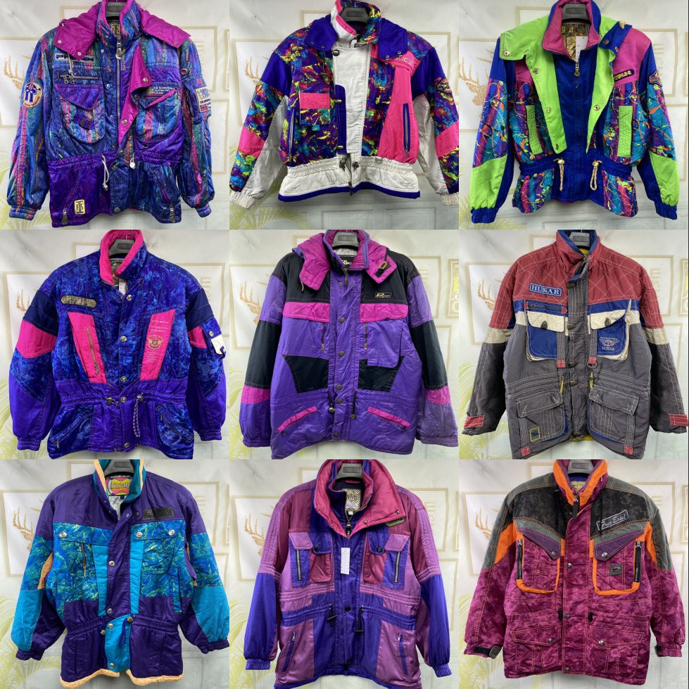 vintage滑雪服机车防风保暖外套冬复古户外古着套头冲锋衣B35