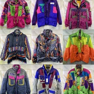 vintage滑雪服机车防风保暖外套冬复古户外古着套头冲锋衣B34