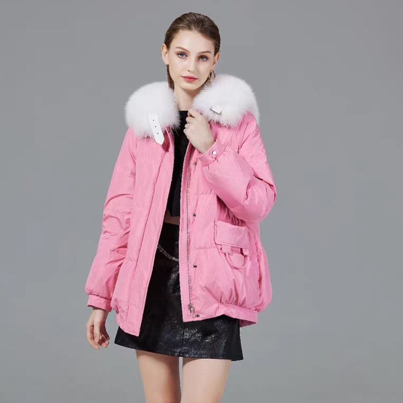 金影奇冬季新款短款羽绒服女休闲大码女装狐狸毛领羽绒外套86210