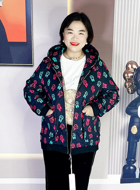 米莱奇冬装新款潮流彩色棉衣外套大码女装200斤连帽短款上衣23806