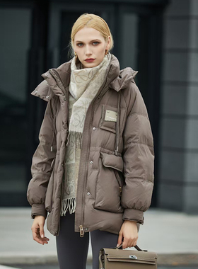 金影奇冬季新款加厚羽绒服女宽松大码中长款连帽保暖羽绒衣98318