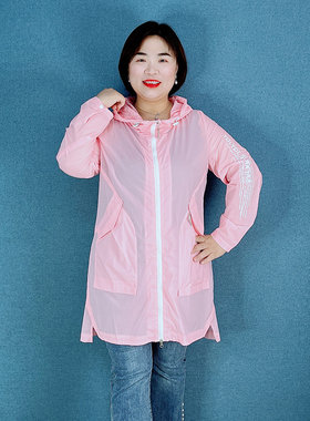 金影奇夏季透气连帽防晒衣女大码轻薄百搭防晒衫长款外套19817