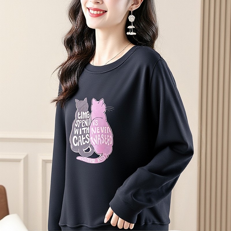 天娇一生水春季长袖圆领卫衣女2025新款卡通印花上衣百搭外套6519