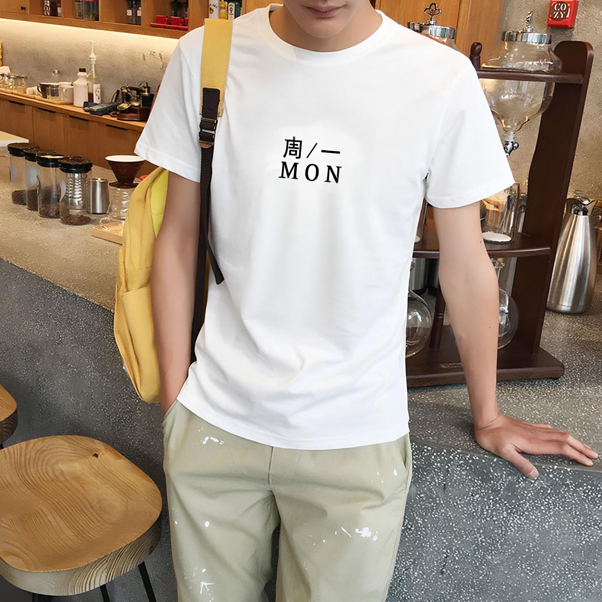 星期一到星期日周一到周日短袖t恤男白色衣服定制文字体恤ins潮牌
