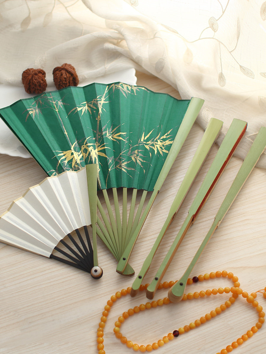 保青苏工折扇留青竹扇子九五文玩仿古收藏扇书法宣纸空白扇