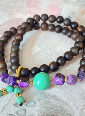 南非舒俱来夹层皇家紫白奇楠多圈手串18k（以恩）ABQ10944