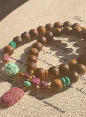 紫奇楠南非舒俱来桃红魔方羽毛双圈手串s925/33cm(凌云)AZQ10287