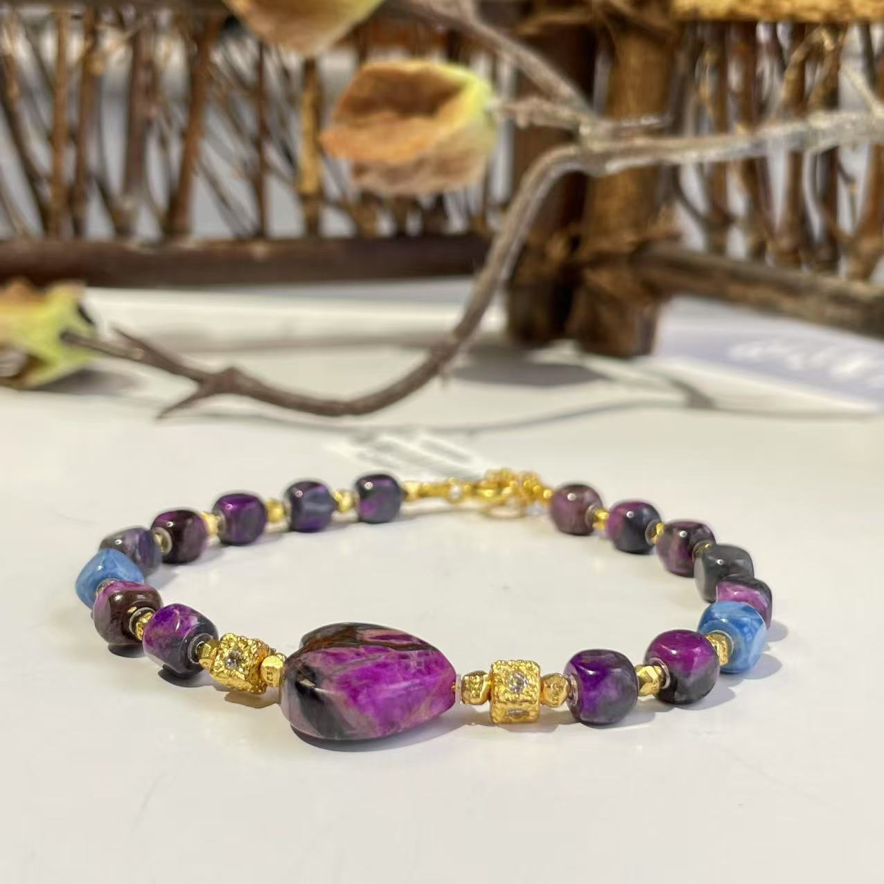 舒俱来桃红魔方桃红爱心手链/约4.5mm/16cm/AZB6677（瓷语）