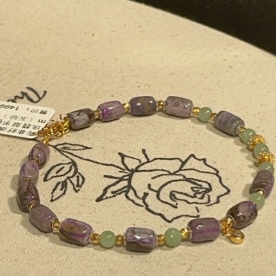 南非舒俱来樱花紫桶珠翡翠手链s925/16cm（玉珍）AZB13807