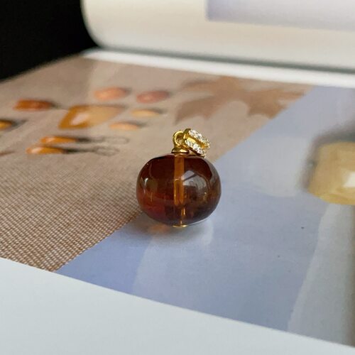 C金花药珀琥珀单珠13mm/s925/AZB18281