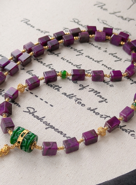 南非舒俱来玻璃红四棱珠翡翠项链/18k/45cm（屿辰）AZB12124