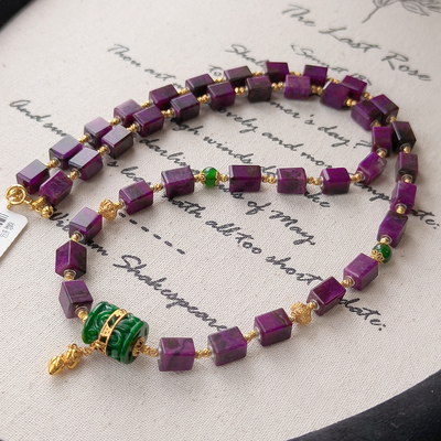 南非舒俱来玻璃红四棱珠翡翠项链/18k/45cm（屿辰）AZB12124