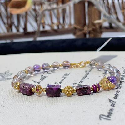 舒俱来桃红直切四棱珠水晶手链/16cm（日暮蝶)AZB7065