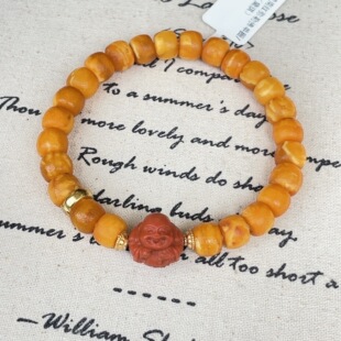 蜜蜡南红玛瑙弥勒佛单圈手串/s925（黛琪）AZB12176