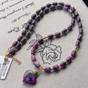 AZB12385 雾泉 南非舒俱来泥地樱花紫桶珠项链S925 45cm