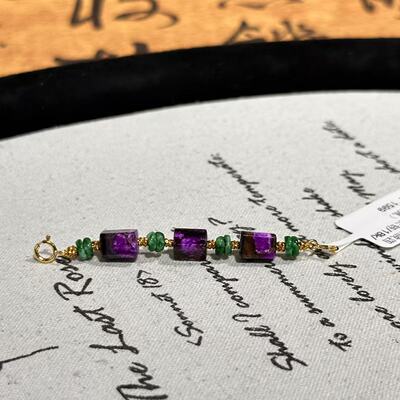 南非舒俱来粉丝绒四棱珠翡翠延长链/18k/5cm（楚佩）AZB11270