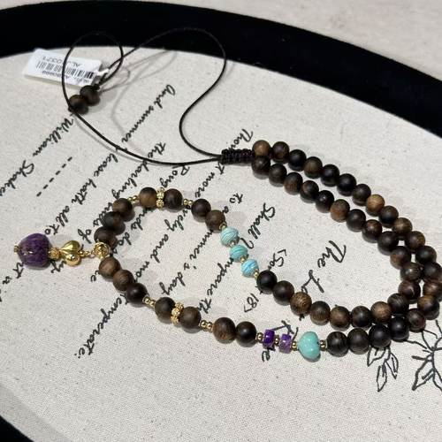 沉香0.6松石舒俱来酱紫屁桃吊坠项链/s925/40cm（绾云）ALJ10371