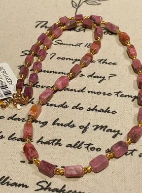 南非舒俱来樱花粉四棱珠项链S925/40cm（千予）AZB10828