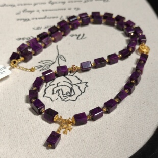 屿川 45cm AZB11921 18k 南非舒俱来高阶玻璃红四棱珠项链