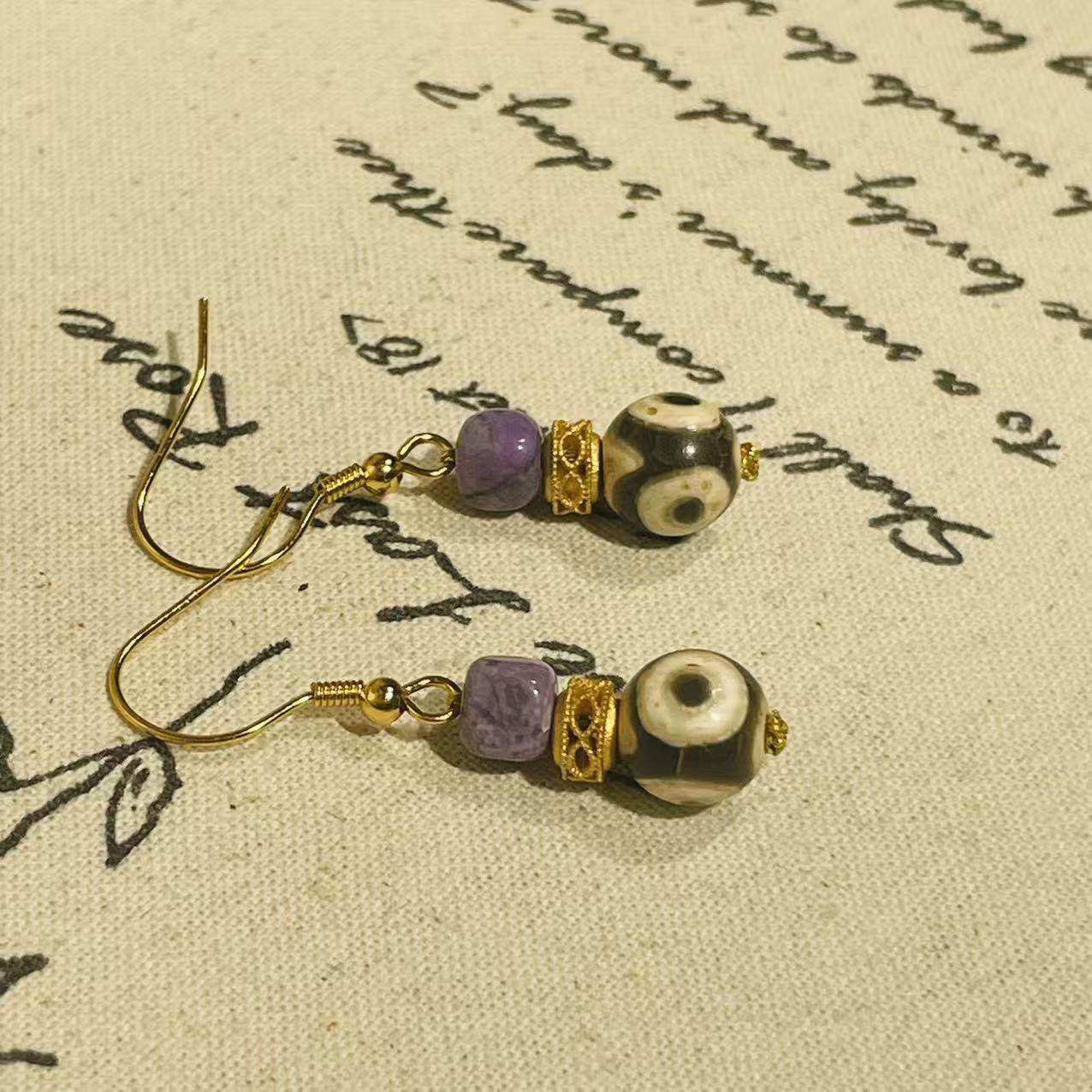 舒俱来皇家紫魔方三眼圆珠耳钩AZB5160