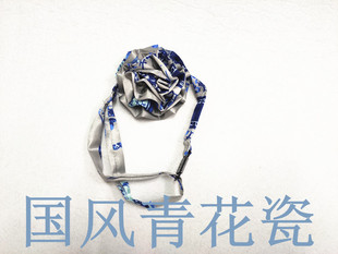 国风青花瓷领花丝巾免打花 铁路兴业银行博物馆讲解员领花无标记
