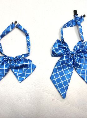 建行蓝色格子领花蝴蝶结丝巾免打花内蒙古建行无标记款蝴蝶结领花
