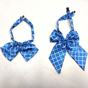 建行蓝色格子领花蝴蝶结丝巾免打花内蒙古建行无标记款蝴蝶结领花