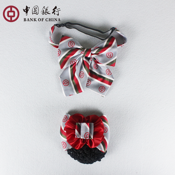 湖北省中国银行新款设计头花发夹领花蝴蝶结领结中行免打结领花