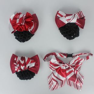 广州中行职业装无标记红色款发夹头花网兜蝴蝶结领结领花定做设计
