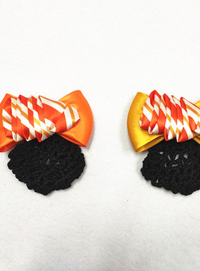 无标记款橙色黄色头花发网兜发夹 宁波银行款盘发网兜发饰发夹