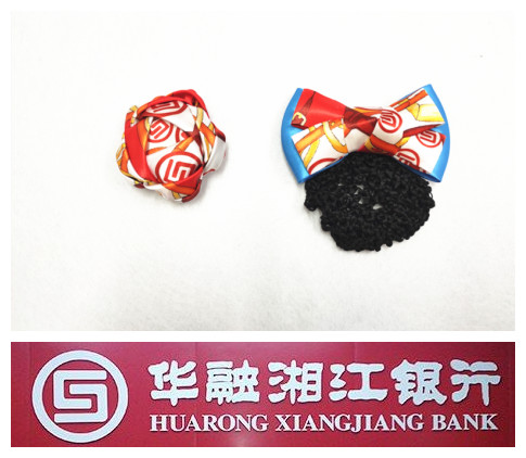 华融湘江银行胸花头花发网兜发饰 湘江银行定制款带logo胸花头花