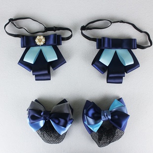 银行酒店高速收费站影院珠宝店收银员无标记蓝色套装头花发夹领花