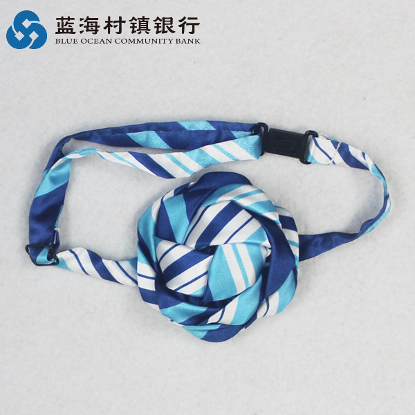 山东蓝海村镇银行蓝色无标记免打丝巾花领花懒人丝巾花设计定做