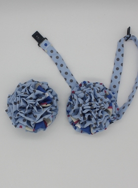 蓝色圆点胸花领花双头花丝巾免打免系花职业装无标记定制设计开发