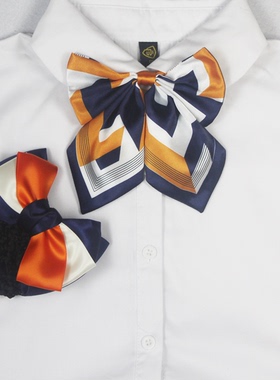 团装职业配饰设计定做来图来样制造橙色线条领花头花套装银行医院