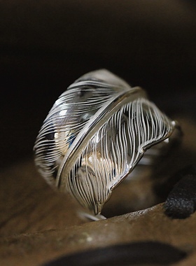 羽毛银戒指礼物情侣羽毛