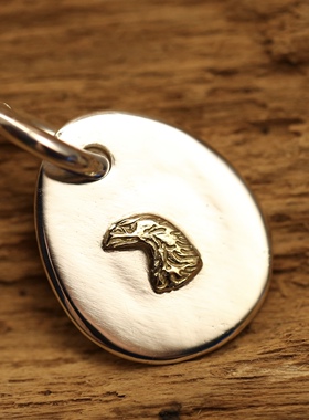 溪迟点金银饼吊坠925纯银鹰头