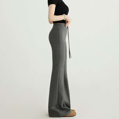 灰色微喇叭裤运动卫裤女秋季2025新款小个子拖地休闲低腰喇叭裤子