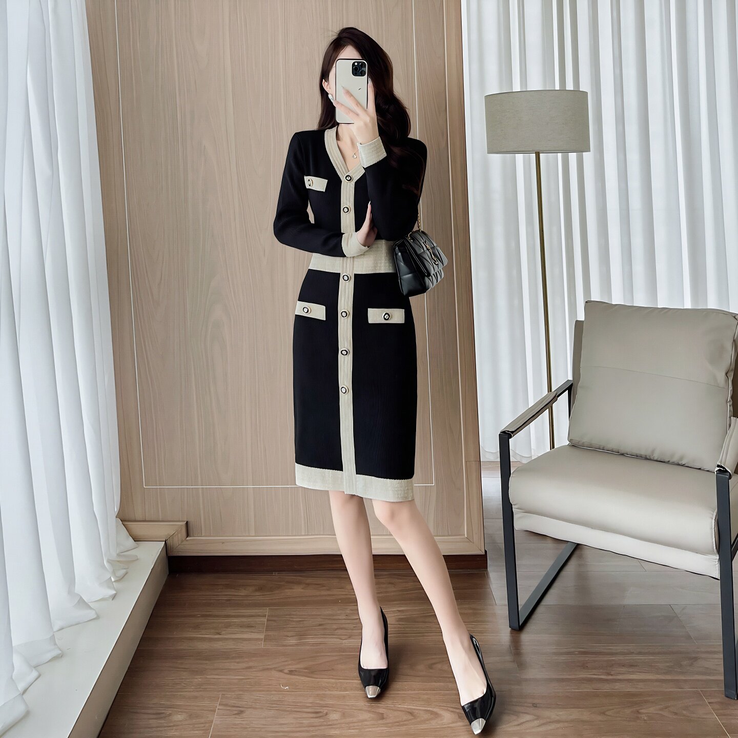 广州十三行女装新款针织连衣裙女秋冬季高级感长袖打底包臀毛