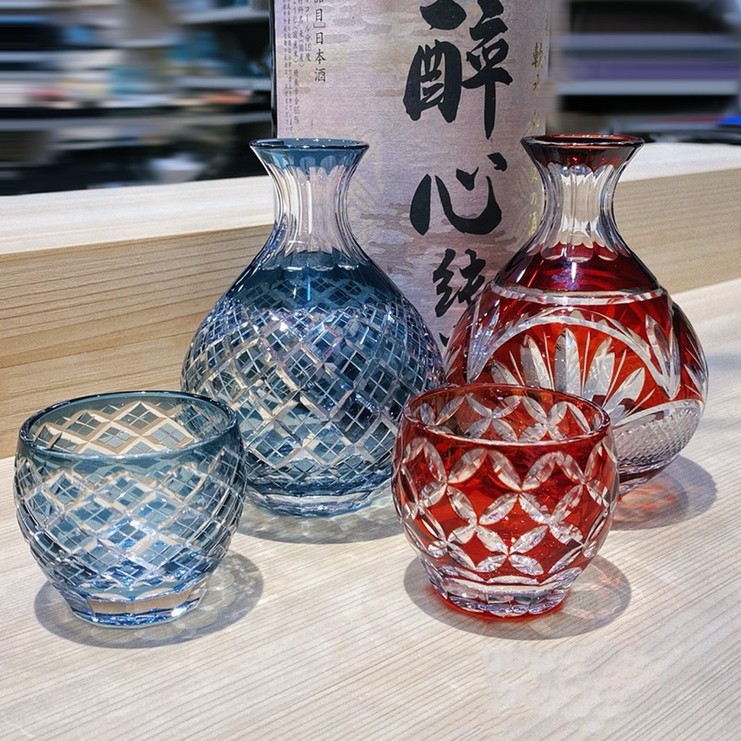 日式清酒壶清酒杯切子工艺玻璃杯手工刻花小酒杯套装