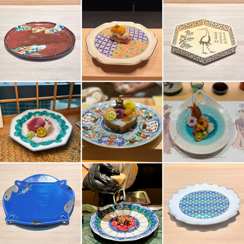 日式怀石omakase料理餐具创意花边高脚寿司盘子酒店复古刺身平盘