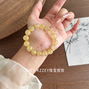 暴富天然金发晶手链女招财转运旺事业黄发晶手串女友闺蜜生日礼物