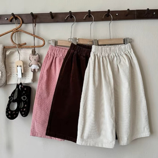 女童灯芯绒加绒直筒裤2024春秋冬款洋气中小童儿童宽松女宝阔腿裤