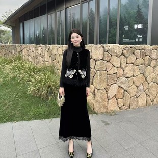 国风重工刺绣马甲两件套女丝绒半身裙套装 复古新中式 新款 2025秋季